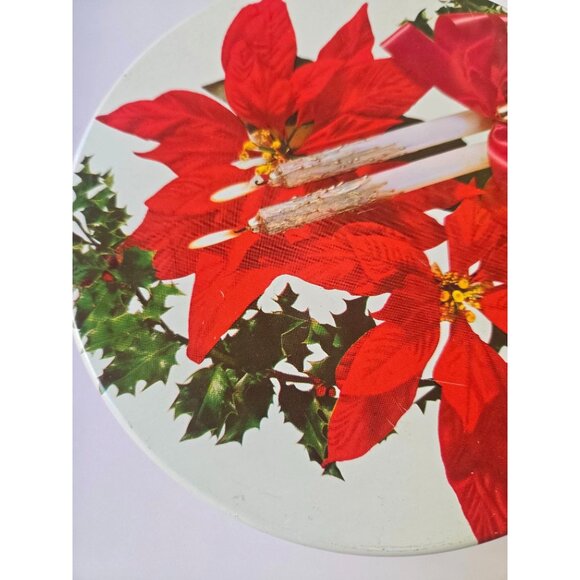 Vintage 1963 Fannie May Christmas Cookie Tin With Poinsettia & Candle Design 6" - Picture 3 of 8